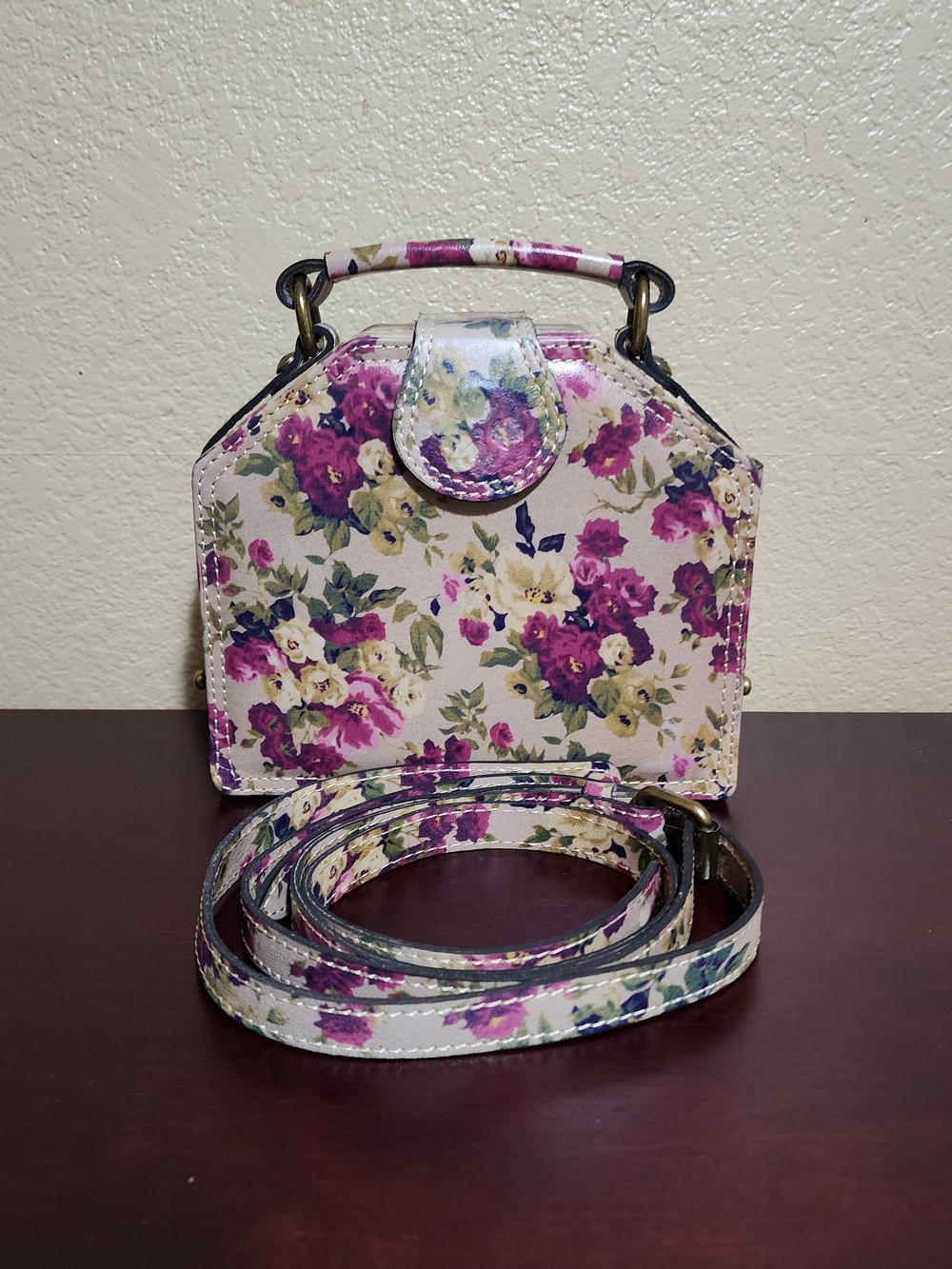 Floral Mini Crossbody Bag in Purple and Cream